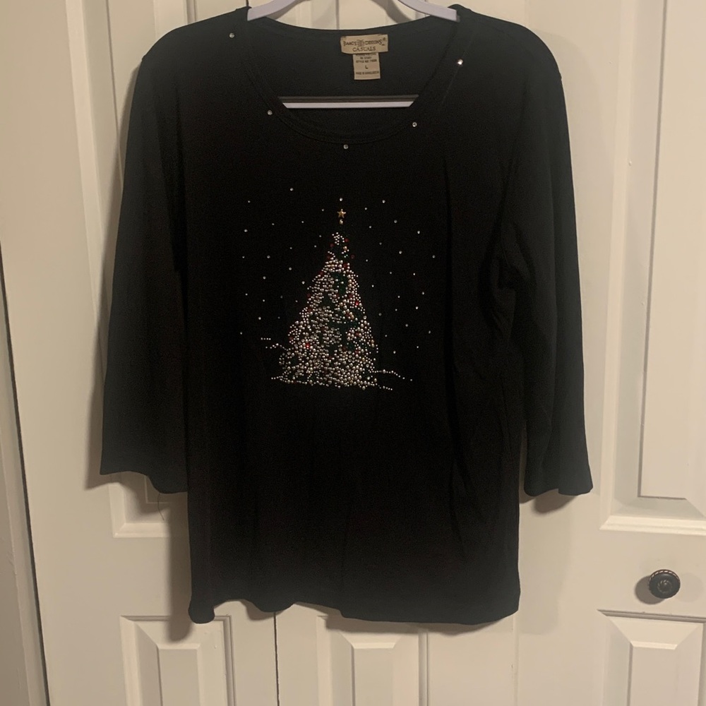 Isaac’s Designs Black Christmas Tree Embellished Top..Size Large
